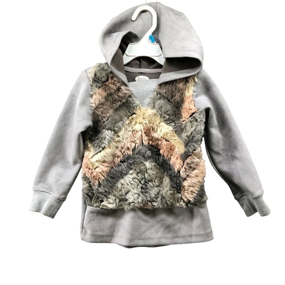 Frenchie Mini Couture Faux Mink Suede Hoodie Girls 5T Gray Faux Fur‎ Elegant
